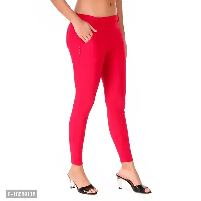 Stylish Pink Cotton Blend Solid Jeggings For Women-thumb3