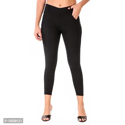 Stylish Black Cotton Blend Solid Jeggings For Women