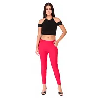 Stylish Pink Cotton Blend Solid Jeggings For Women-thumb4
