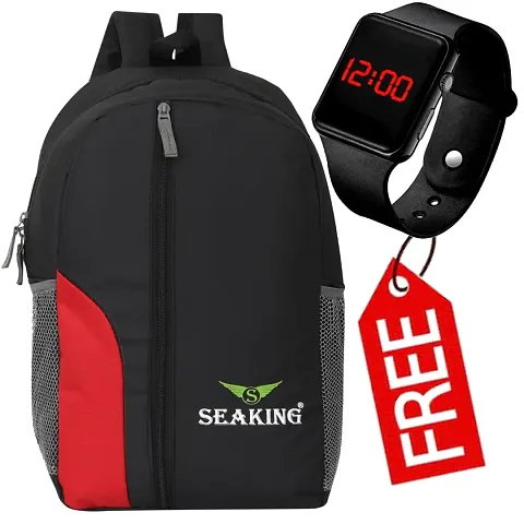 Stylish Solid Backpacks With Watch