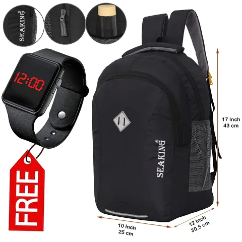 Stylish Solid Backpacks With Watch