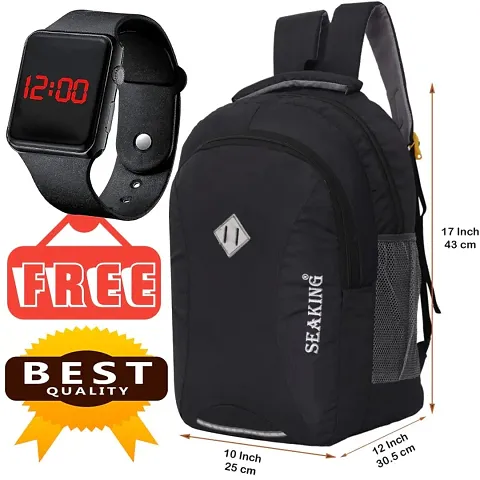 Stylish Solid Backpacks With Watch