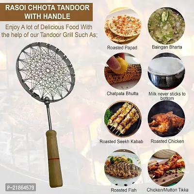 IDEAL PRIME Rust Proof Stanless Steel Chota Tandoor Papad Jali Silicon Brush  Spatula Combo Set Steel Tandoor Grill Roti Jali Roaster Grill Jali Barbeque Accessories Kitchen tool Pack Of 2-thumb2