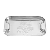 IDEAL PRIME High quality Stainless Steel Leaser Print Deign Serving Tray||Lemon Platter with Steel Finish||Multipurpose Tray (Silver) (Pack of 1)-thumb4