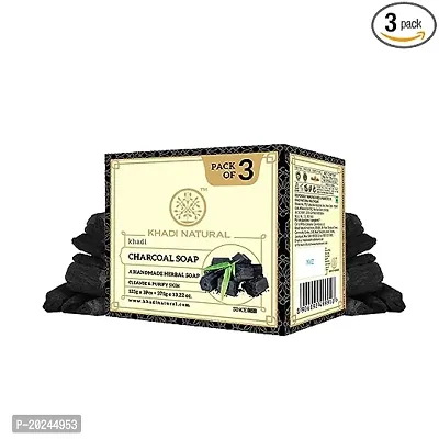 Herbal Natural Charcoal Soap| Deeply Cleanses And Detoxifies| Reduces Acne And Blackheads| Firms Up Skin| Suitable For All Skin Types| Pack Of 3 (125Gmx3)