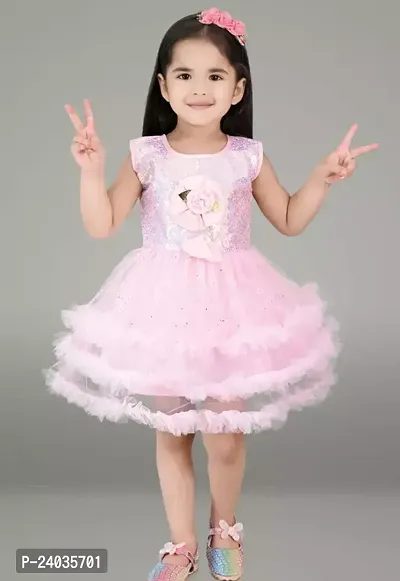 Fabulous Pink Net Self Pattern Frocks For Girls-thumb0