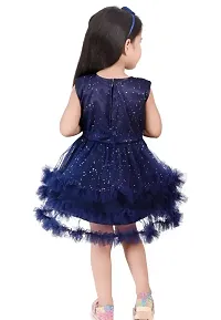 Fabulous Navy Blue Net Self Pattern Frocks For Girls-thumb1