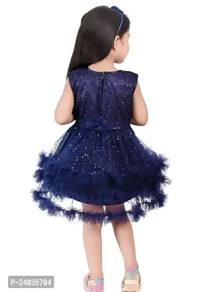 Fabulous Navy Blue Net Self Pattern Frocks For Girls-thumb2