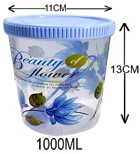 Neelu Beautiful Flower Print Plastic Round Shape Storage Jar and Container with Spoon Grocery Airtight Kitchen Containers| Air Tight |Kitchen Organiser | BPA Free(Pack of 6,1000 ml Each,Blue,Pink)-thumb2