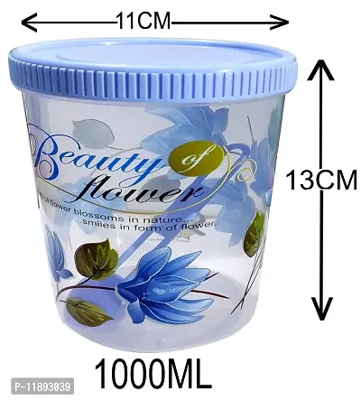 Neelu Beautiful Flower Print Plastic Round Shape Storage Jar and Container with Spoon Grocery Airtight Kitchen Containers| Air Tight |Kitchen Organiser | BPA Free(Pack of 6,1000 ml Each,Blue,Pink)-thumb3