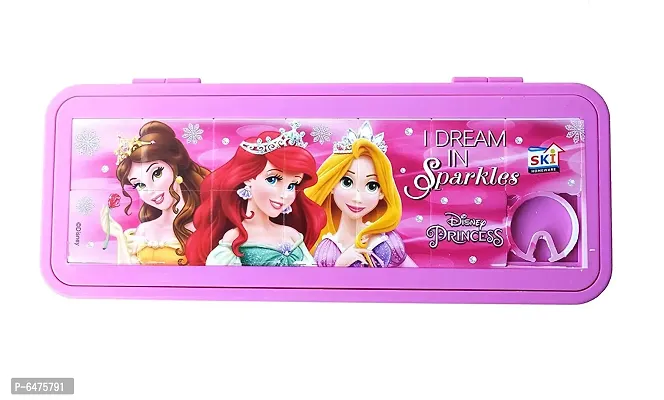 School Mate Puzzle Game Password Protected Barbie Princess Plastic Pencil Box for Kids with free Pencil  Eraser and Scale Etc-thumb3