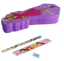School Mate Barbie Shape Double layer Plastic Pencil Box for kid with free Pencil  Eraser and Scale Etc (Pink)-thumb2