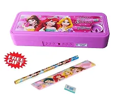 School Mate Puzzle Game Password Protected Barbie Princess Plastic Pencil Box for Kids with free Pencil  Eraser and Scale Etc-thumb1