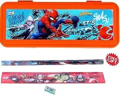School Mate Puzzle Game Password Protected Spider Man Plastic Pencil Box for Kids with free Pencil  Eraser and Scale Etc-thumb1