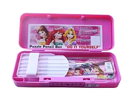 School Mate Puzzle Game Password Protected Barbie Princess Plastic Pencil Box for Kids with free Pencil  Eraser and Scale Etc-thumb3