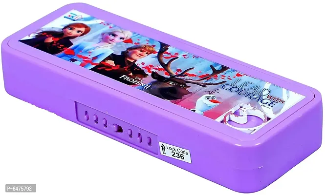 School Mate Puzzle Game Password Protected Barbie Frozen Plastic Pencil Box for Kids with free Pencil  Eraser and Scale Etc-thumb3