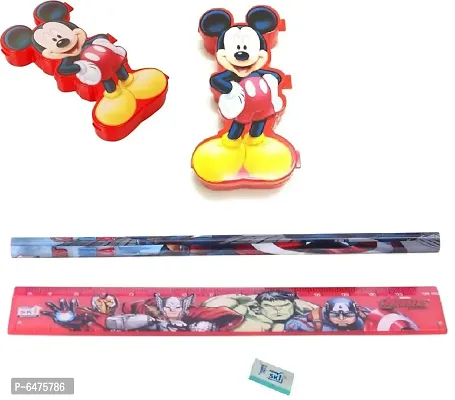 School Mate Micky Mouse Shape Double layer Plastic Pencil Box for kid with free Pencil  Eraser and Scale Etc (Red  Blue)-thumb0