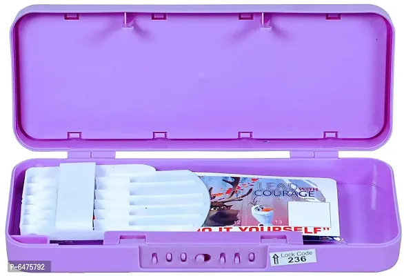 School Mate Puzzle Game Password Protected Barbie Frozen Plastic Pencil Box for Kids with free Pencil  Eraser and Scale Etc-thumb4