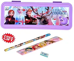 School Mate Puzzle Game Password Protected Barbie Frozen Plastic Pencil Box for Kids with free Pencil  Eraser and Scale Etc-thumb1