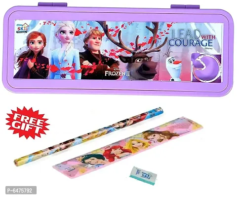 School Mate Puzzle Game Password Protected Barbie Frozen Plastic Pencil Box for Kids with free Pencil  Eraser and Scale Etc-thumb2