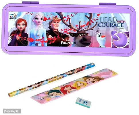 School Mate Puzzle Game Password Protected Barbie Frozen Plastic Pencil Box for Kids with free Pencil  Eraser and Scale Etc-thumb0