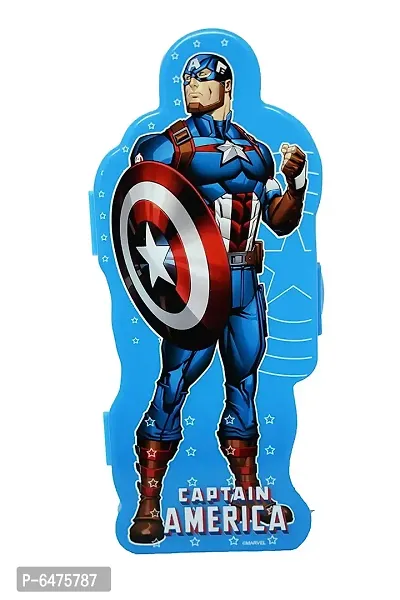 School Mate Captain America Shape Double layer Plastic Pencil Box for kid with free Pencil  Eraser and Scale Etc ( Blue)-thumb2