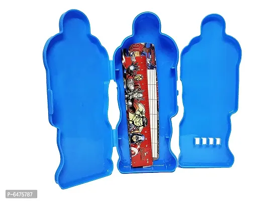 School Mate Captain America Shape Double layer Plastic Pencil Box for kid with free Pencil  Eraser and Scale Etc ( Blue)-thumb4