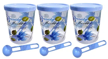 Neelu Beautiful Flower Print Plastic Round Shape Storage Jar and Container with Spoon Grocery Airtight Kitchen Containers| Air Tight |Kitchen Organiser | BPA Free(Pack of 6,750 ml Each,Blue)-thumb2