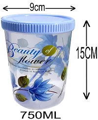 Neelu Beautiful Flower Print Plastic Round Shape Storage Jar and Container with Spoon Grocery Airtight Kitchen Containers| Air Tight |Kitchen Organiser | BPA Free(Pack of 6,750 ml Each,Blue)-thumb1