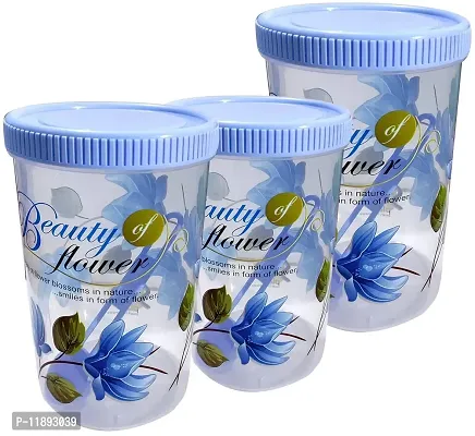 Neelu Beautiful Flower Print Plastic Round Shape Storage Jar and Container with Spoon Grocery Airtight Kitchen Containers| Air Tight |Kitchen Organiser | BPA Free(Pack of 6,1000 ml Each,Blue,Pink)-thumb4