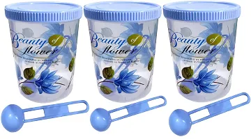 Neelu Beautiful Flower Print Plastic Round Shape Storage Jar and Container with Spoon Grocery Airtight Kitchen Containers| Air Tight |Kitchen Organiser | BPA Free(Pack of 6,1000 ml Each,Blue,Pink)-thumb1