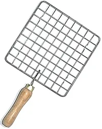 Neelu Square Steel Roaster Papad Jali,Pizza, with Wooden Handle & Stainless Steel Tong-Roti Chapati Chimta [1 Pcs Chapati Grill Square Roster+1 Pcs Stainless Steel Tong]-thumb2