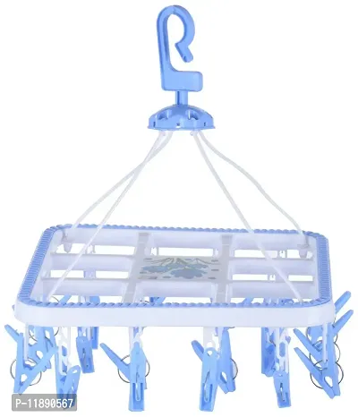 S.S.B Plastic Ceiling Cloth Dryer Stand 24 Clips Laundry Hanging Plastic Cloth Drying Stand Hanger Rectangle-thumb0