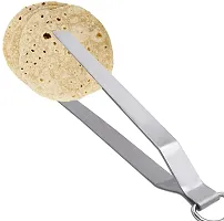 Neelu Round Steel Roaster Papad Jali,Pizza, with Wooden Handle & Stainless Steel Tong-Roti Chapati Chimta: 9 Inch [1 Pcs Chapati Grill Round Roster+1 Pcs Stainless Steel Tong]-thumb2