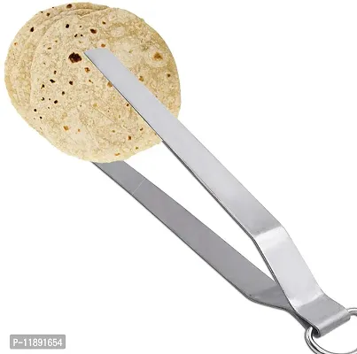 Neelu Round Steel Roaster Papad Jali,Pizza, with Wooden Handle & Stainless Steel Tong-Roti Chapati Chimta: 9 Inch [1 Pcs Chapati Grill Round Roster+1 Pcs Stainless Steel Tong]-thumb3