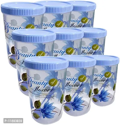 Neelu Beautiful Flower Print Plastic Round Shape Storage Jar and Container with Spoon Grocery Airtight Kitchen Containers| Air Tight |Kitchen Organiser | BPA Free(Pack of 6,1000 ml Each,Blue,Pink)-thumb5