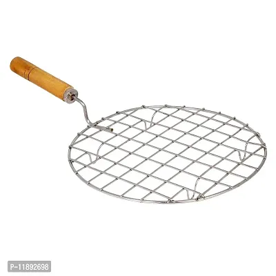 S.S.B Round Steel Roaster Papad Jali,Pizza, with Wooden Handle & Stainless Steel Tong-Roti Chapati Chimta: 9 Inch [1 Pcs Chapati Grill Round Roster+1 Pcs Stainless Steel Tong]-thumb2