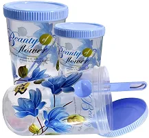 Neelu Beautiful Flower Print Plastic Round Shape Storage Jar and Container with Spoon Grocery Airtight Kitchen Containers| Air Tight |Kitchen Organiser | BPA Free(Pack of 6,750 ml Each,Blue)-thumb4