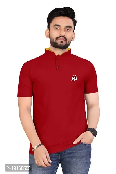 Red Cotton Blend T Shirts For Men-thumb0