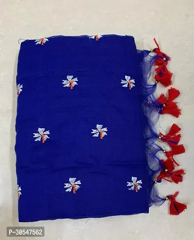 Handloom Khadi Cotton Shiuli Flower Embroidered Design Saree With Bouse Piece-thumb0