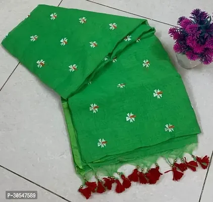 Handloom Khadi Cotton Shiuli Flower Embroidered Design Saree With Bouse Piece-thumb0