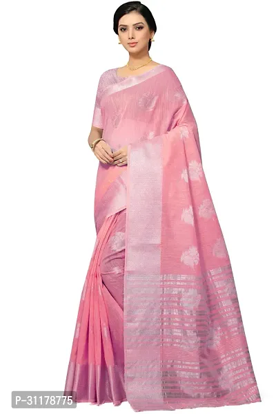 Stylish Pink Art Silk Woven Design Saree With Blouse Piece For Women-thumb0