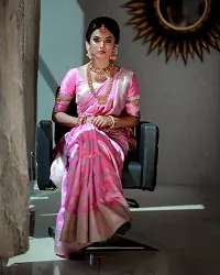 Stylish Art Silk Pink Woven Design Saree with Blouse Piece For Women-thumb1