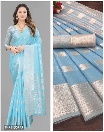 Fancy Silk Blend Saree With Blouse Piece For Women-thumb0