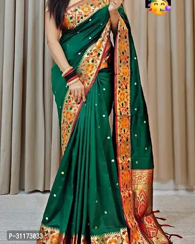 Stylish Art Silk Green Printed Saree with Blouse Piece For Women-thumb0