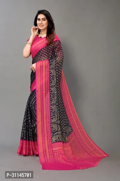 Stylish Brasso Navy Blue Printed Saree with Blouse Piece For Women-thumb3