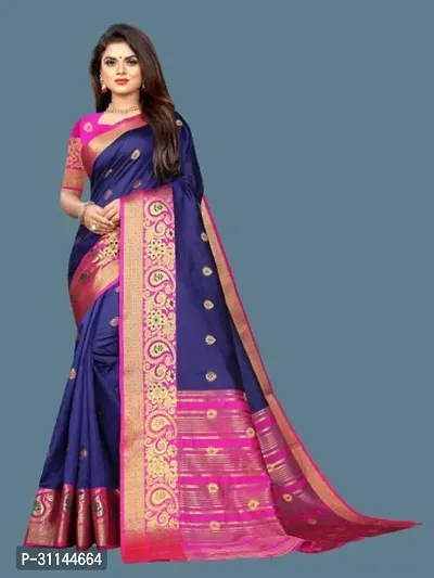 Stylish Georgette Navy Blue Jacquard Saree with Blouse Piece For Women