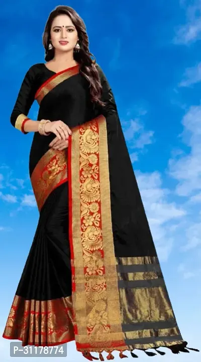 Stylish Black Art Silk Printed Saree With Blouse Piece For Women-thumb0