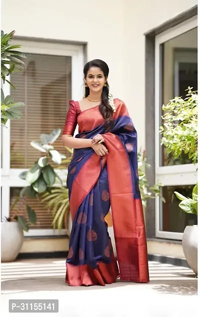 Stylish Blue Cotton Silk Saree with Blouse piece For Women