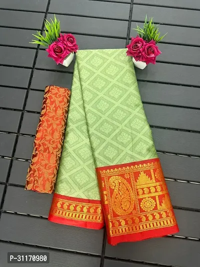 Stylish Art Silk Green Woven Design Saree with Blouse Piece For Women-thumb0